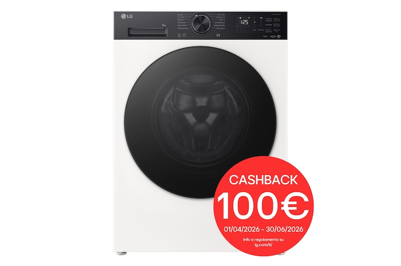 Vista frontale di Lavatrice Slim 9kg Next AI DD™ | Serie X5 Classe A -30% | 1200 giri, Wi-Fi, AI Wash, Vapore, TurboWash F2NX50S9THB